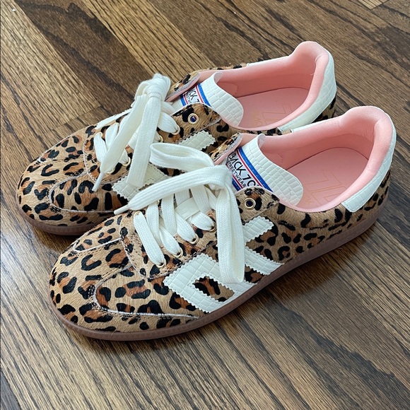 BACK 70 Cloud Leopard Calf Hair Camel and White Embossed Leather Sneakers - Picture 3 of 10